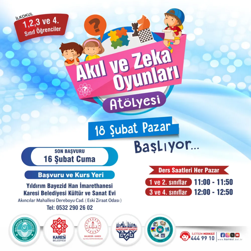  Karesi’de Akıl ve Zeka Oyunları Atölyesi Başlıyor